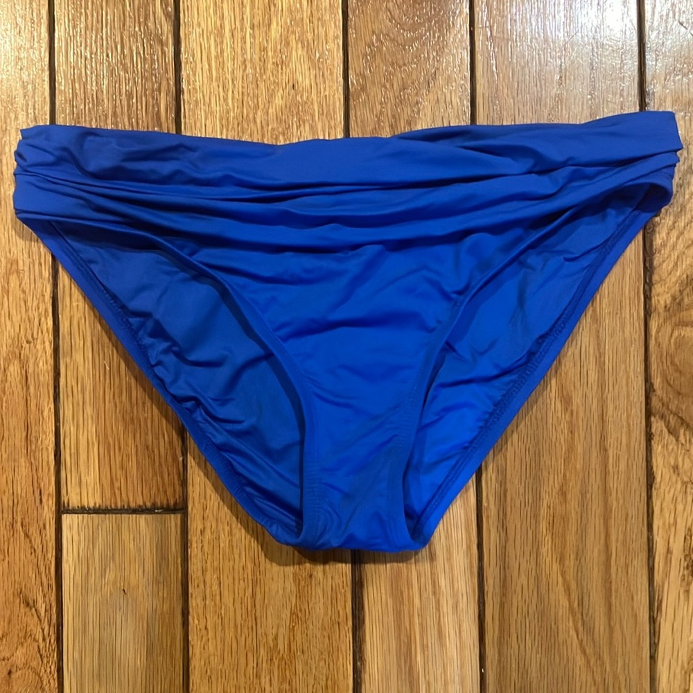 La Blanca blue bathing suit bottoms Island Goddess Shirred Band Hipster size 10